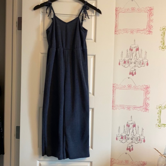 Navy, wide leg kids romper - Picture 1 of 4